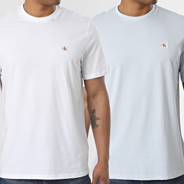 Calvin Klein - Pack di 2 T-Shirts RD248 Bianco Blu Chiaro