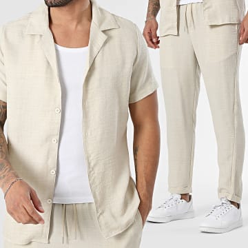 Frilivin - Set aus Kurzarmhemd und Hose Beige Meliert