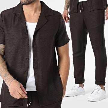 Frilivin - Set aus Kurzarmhemd und Hose Braun Meliert