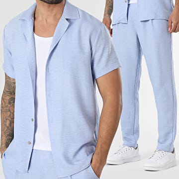 Frilivin - Conjunto Camisa Manga Corta y Pantalón Chándal 617 Azul Claro Jaspeado