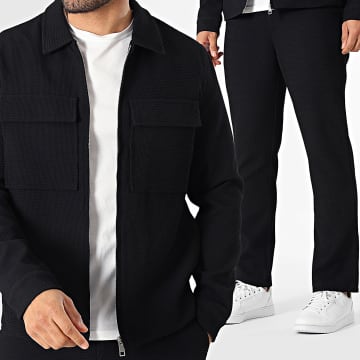 Frilivin - Conjunto Casaco com fecho e Calça Waffle 161 Preto