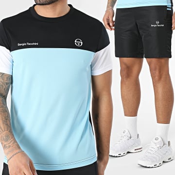 Sergio Tacchini - Conjunto Camiseta Y Pantalón Corto de chándal Prave Agnone 40845 41557 Negro Azul Claro