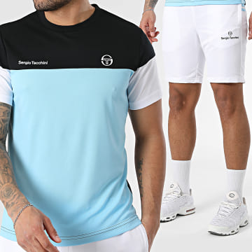 Sergio Tacchini - Conjunto Camiseta Y Pantalón Corto de chándal Prave Agnone 40845 41557 Negro Blanco Azul