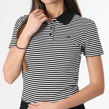 Tommy Jeans - Polo Manches Courtes A Rayures Slim Femme Essential 0160 Bleu Marine Blanc