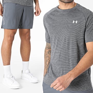 Under Armour - Completo T-Shirt E Pantaloncino Da Jogging TechWoven Wordmark Textured 1382796 1383356 Grigio