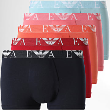 Emporio Armani - Lot De 5 Boxers EM003793-AF19898 Bleu Marine Bleu Clair Rouge Rose Orange