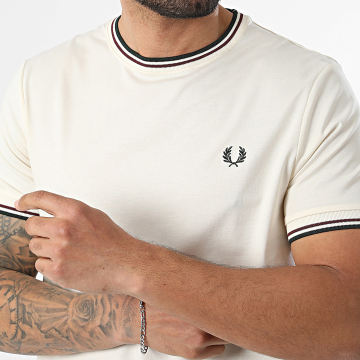 Fred Perry - Camiseta Twin Tipped M1588V Beige Verde Oscuro