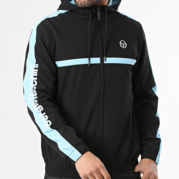 Sergio Tacchini - Veste Capuche Zippée A Bandes Crannie 41554 Noir Bleu Clair