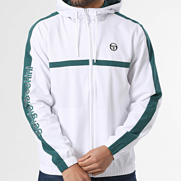 Sergio Tacchini - Veste Capuche Zippée A Bandes Crannie 41554 Blanc Vert Foncé