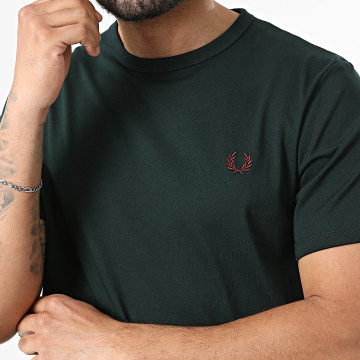 Fred Perry - T-Shirt Ringer M3519 Verde Scuro Rosso