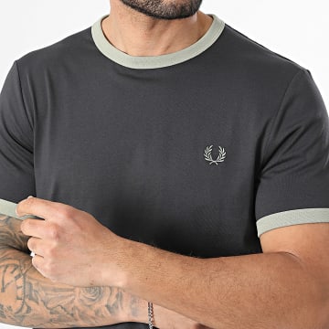 Fred Perry - Camiseta Ringer M3519 Gris Antracita Verde Kaki Claro