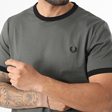 Fred Perry - T-Shirt Ringer M3519 Verde Kaki Nero