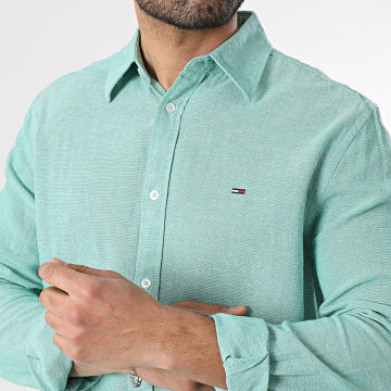 Tommy Jeans - Camicia Maniche Lunghe Regular Fit Misto Lino 2761 Verde Marmorizzato