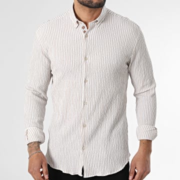 Classic Series - Chemise Manches Longues A Rayures 115 Blanc Beige