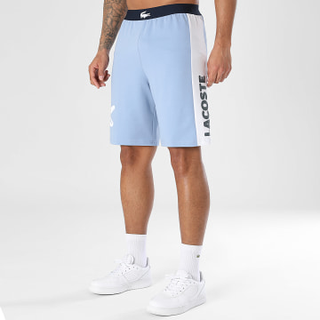 Lacoste - Short Jogging Loungewear Big Logo Crocodile Bleu Clair Blanc