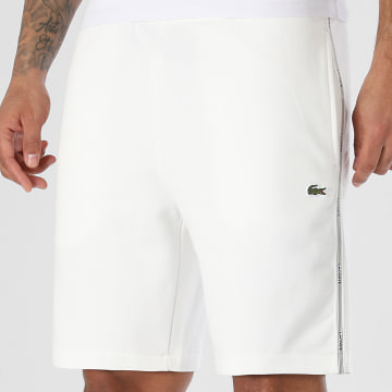 Lacoste - Short Jogging A Bandes Logo Brodé Crocodile Blanc