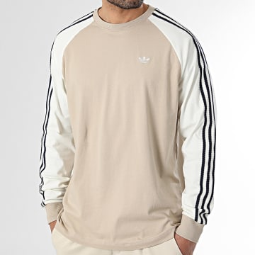 Adidas Originals - Tee Shirt Manches Longues A Bandes Britcore HZ3828 Beige