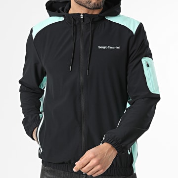 Sergio Tacchini - Veste Capuche Zippée A Bandes Arcata 41449 Noir Turquoise