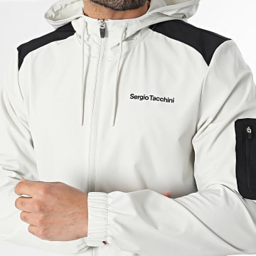 Sergio Tacchini - Veste Capuche Zippée A Bandes Arcata 41449 Beige Noir