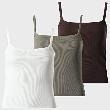 Tiffosi - Pack de 3 Tops Mujer Oliva 10064905 Blanco Verde Kaki Marrón