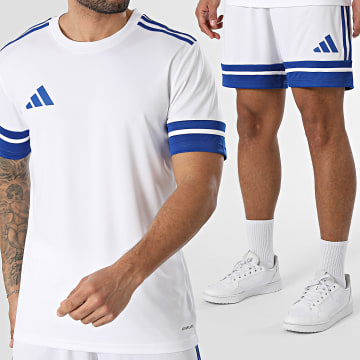 Adidas Sportswear - Ensemble Tee Shirt Et Short Jogging A Bandes SQUA25 Jersey JG5827 JH3409 Blanc Bleu Roi