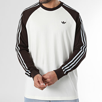 Adidas Originals - Tee Shirt Manches Longues A Bandes HZ3829 Beige Clair Marron