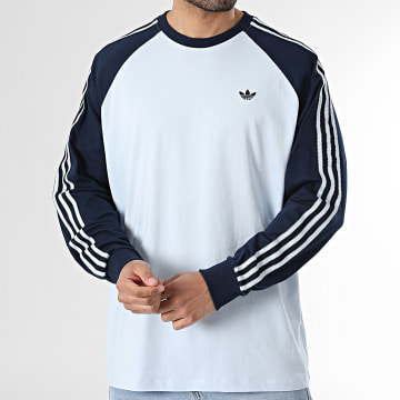 Adidas Originals - Tee Shirt Manches Longues A Bandes KV4447 Bleu Clair Bleu Marine
