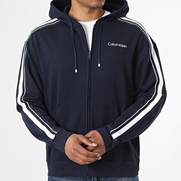 Calvin Klein - Sudadera con capucha con cierre y rayas con cinta de logotipo 6W302 Azul marino