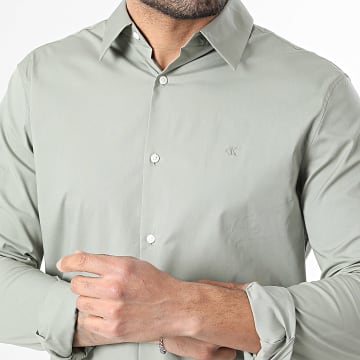 Calvin Klein - Chemise Manches Longues Slim Solid LB145 Vert Gris Clair