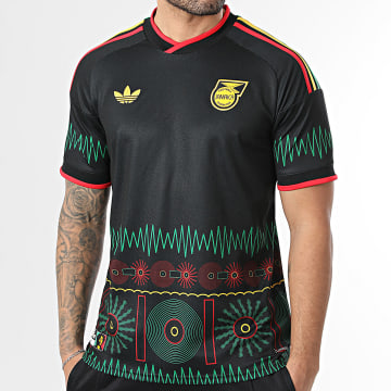 Adidas Originals - Maillot De Foot A Bandes Jamaica 26 x Bob Marley Away Jersey KD0957 Noir Jaune Rouge Vert