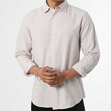 Jack And Jones - Chemise Manches Longues En Lin Breeze Linen Blend Beige Chiné