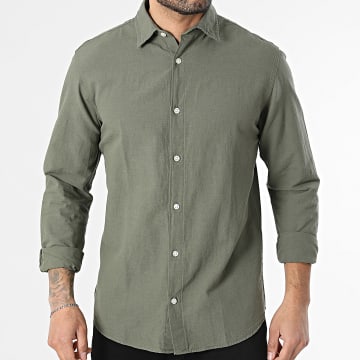 Jack And Jones - Chemise Manches Longues En Lin Breeze Linen Blend Vert Kaki