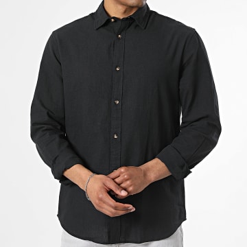 Jack And Jones - Long Sleeve Linen Shirt Summer Linen Blend Black