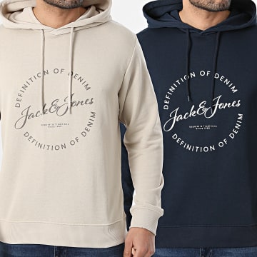 Jack And Jones - Lot De 2 Sweats Capuche Rayson Beige Bleu Marine