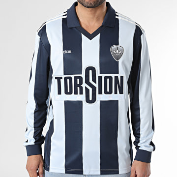 Adidas Originals - Tee Shirt Manches Longues Col V A Rayures Britcore Jersey HZ3787 Bleu Clair Bleu Marine