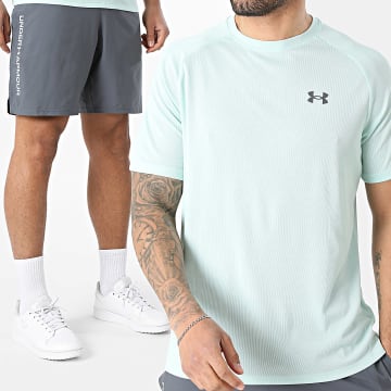 Under Armour - Tracksuit T-Shirt And Jogger Short TechWoven Wordmark 1382796 1383356 Grey Green
