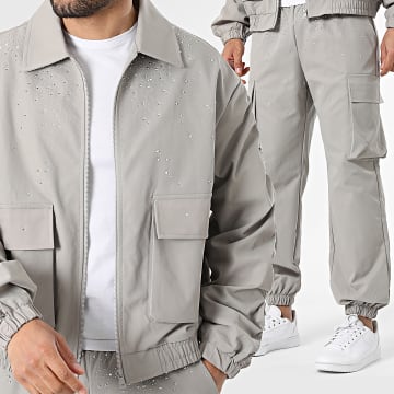 Uniplay - Set aus Jacke mit Reißverschluss und Cargo-Hose mit Strass 155 Hellbeige