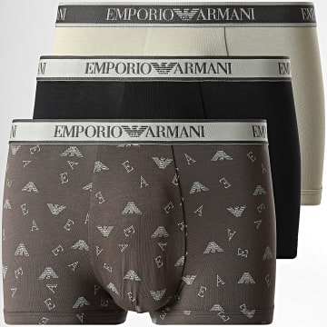 Emporio Armani - Set di 3 Boxer EM000370-AF20669 Verde Chiaro Nero Marrone Scuro