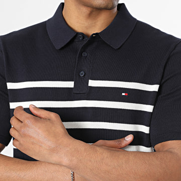 Tommy Hilfiger - Polo Manches Courtes A Rayures Essential Cotton Knitted 7396 Bleu Marine Blanc