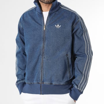 Adidas Originals - Veste Jean Zippée A Bandes Adicolor Denim Firebird KD1517 Bleu Denim