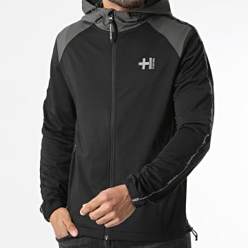 Helvetica - Chaqueta con capucha con cremallera con bandas Powell Negro Gris Antracita