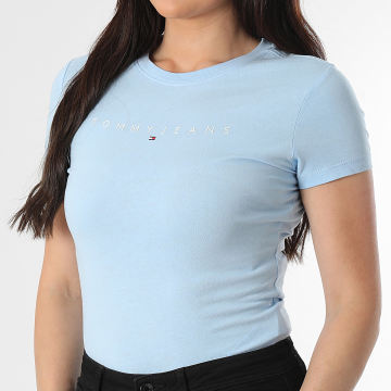 Tommy Jeans - Tee Shirt Femme Slim Linear 8398 Bleu Clair