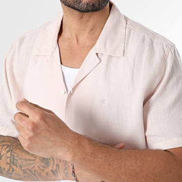 Calvin Klein - Camicia Maniche Corte Collo Camp Solid Linen LF137 Rosa Chiaro