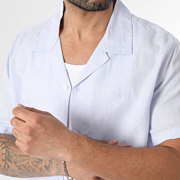 Calvin Klein - Camicia Maniche Corte Collo Camp Solid Linen LF137 Blu Chiaro