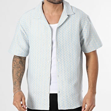 Jack And Jones - Chemise Manches Courtes Montauk Crochet Beige Clair Bleu Clair
