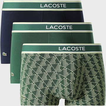 Lacoste - Pack di 3 Boxer logo ricamato coccodrillo blu navy verde scuro verde chiaro