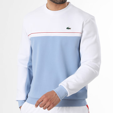 Lacoste - Felpa Girocollo Regular Fit Logo Coccodrillo Blu Chiaro Bianco
