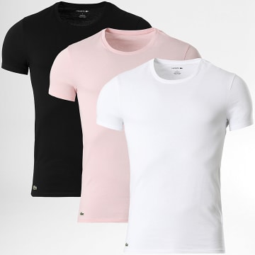 Lacoste - Pack de 3 Camisetas Slim Fit Logo Bordado Cocodrilo Blanco Negro Rosa