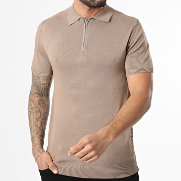 MTX - Polos Kurzarm Kragen Mit Reißverschluss Rippenstrick 555 Braun