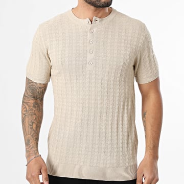 MTX - T-Shirt Strick Geknöpfter Kragen 782 Beige